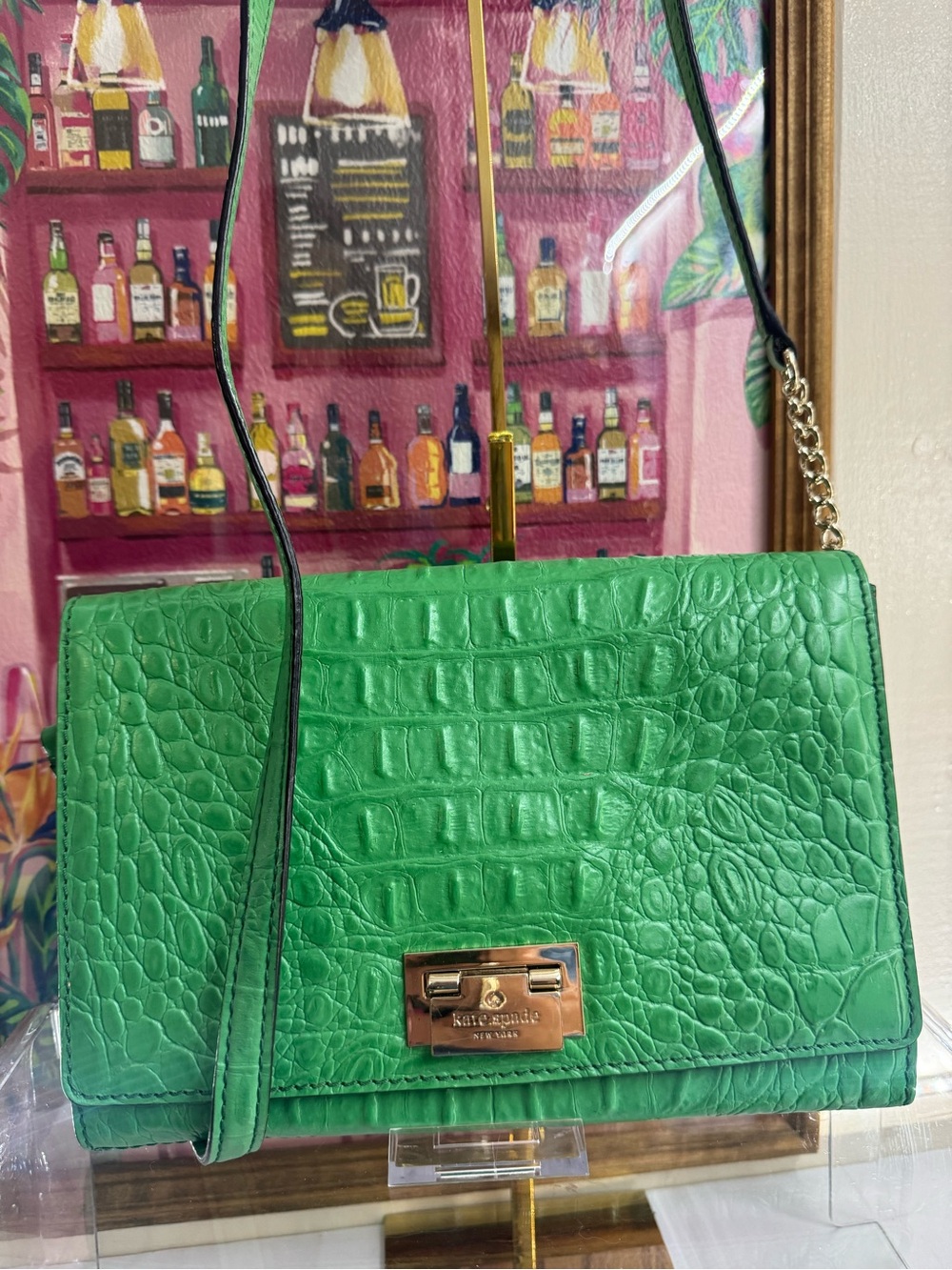 NWT & COA Kate Spade Croc-Embossed Crossbody Bag - Gorgeous Green